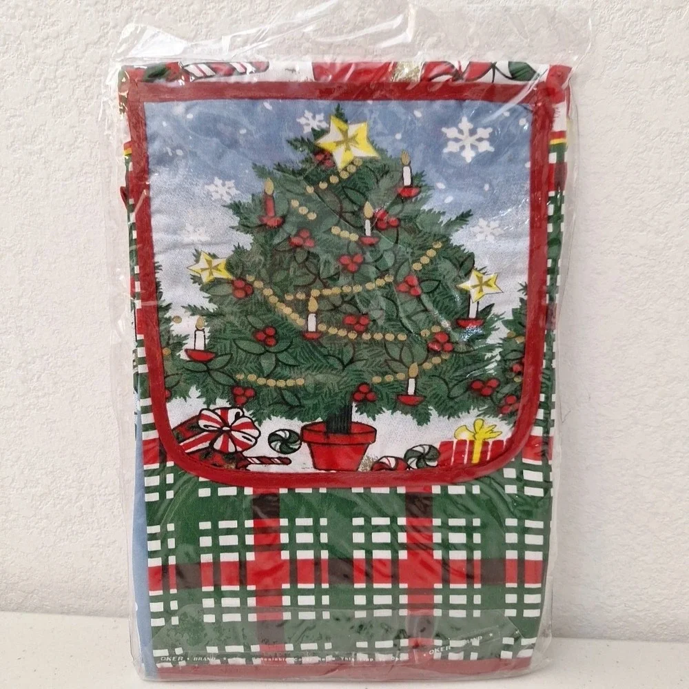 Vintage American Mills Bib Christmas Apron W/ Pocket Tree Mushroom Candies NEW